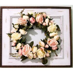 New Spring Wreaths for Front Door, 15.7" Artificial Rose Peony Flower Wreath